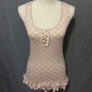 Pink and white polka dot long tank
